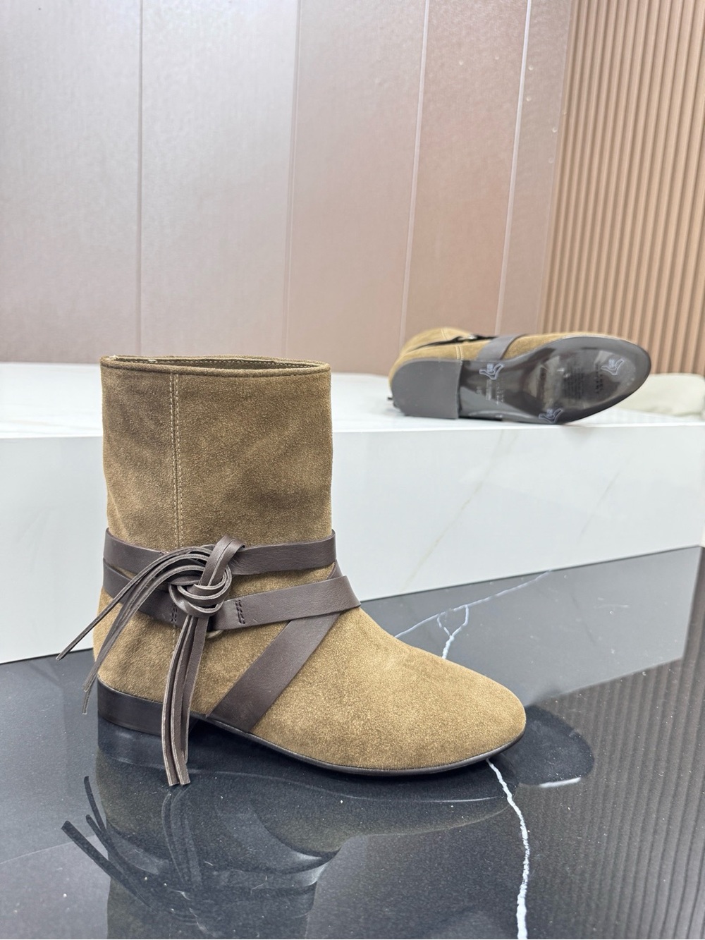 Isabel Marant Olive Suede Ankle Boots with Dark Brown Leather Straps - Picture 8 of 8